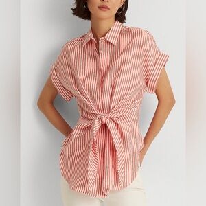 Ralph Lauren black label linen red stripped blouse top Sp